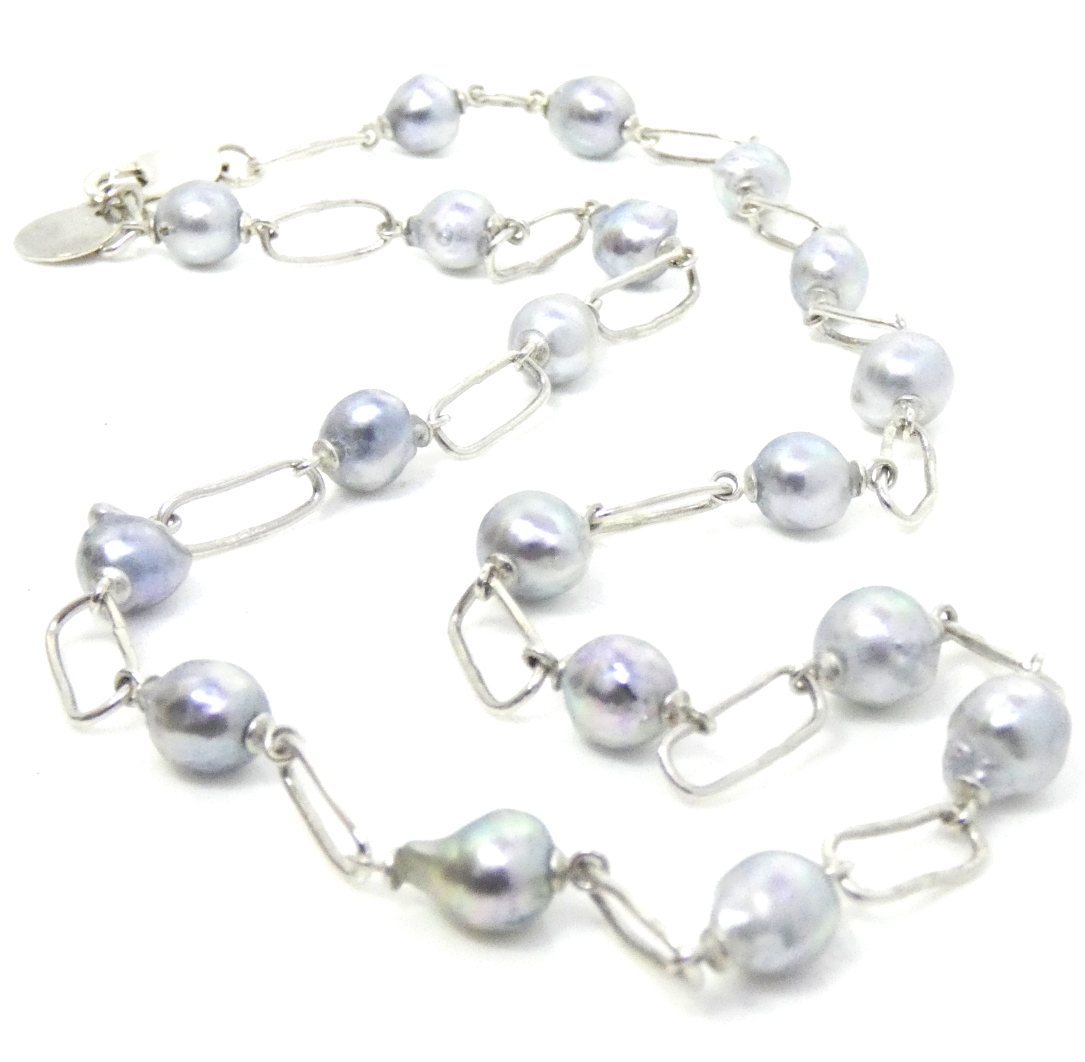 Blue Akoya and Sterling Silver Necklace